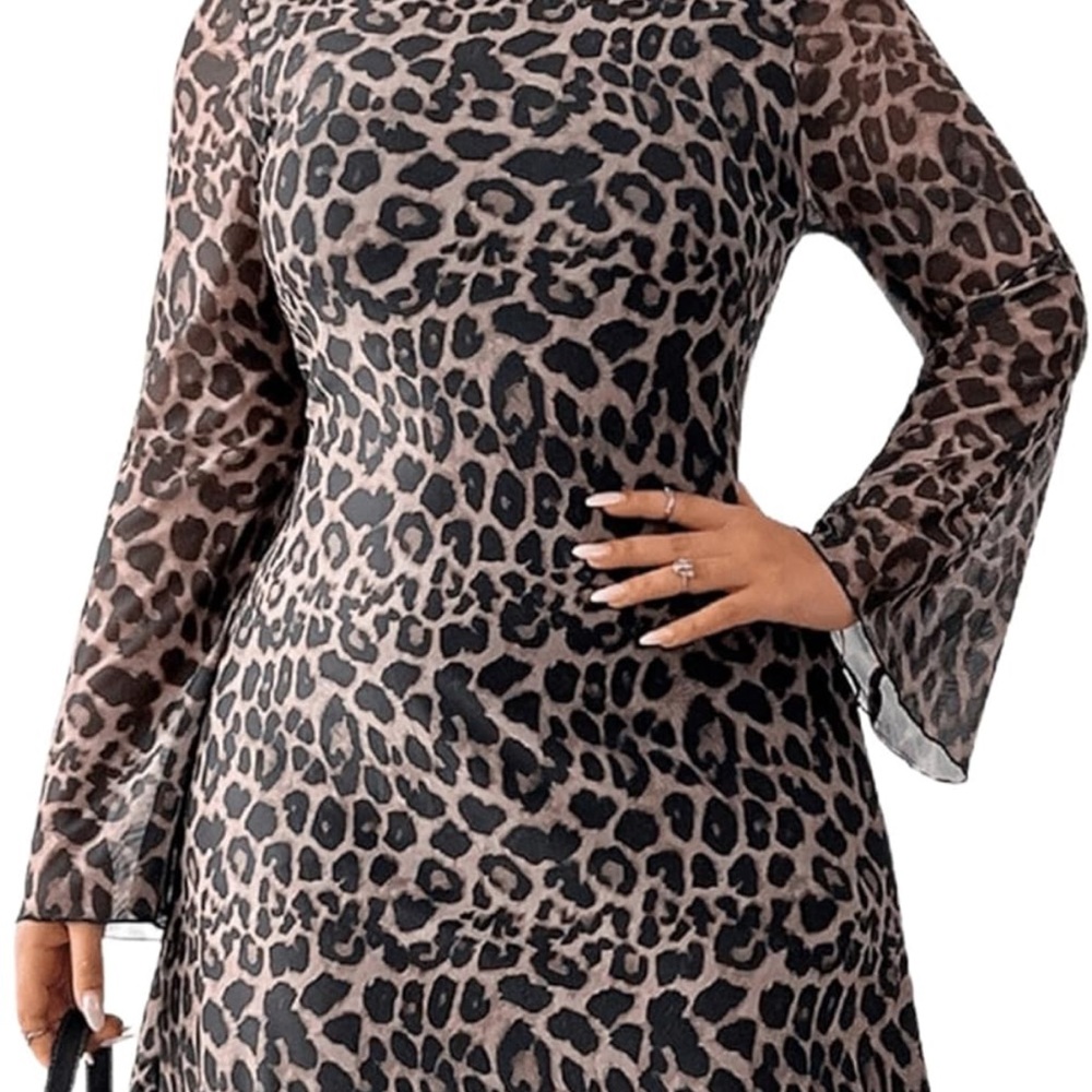 Amazon Black and Brown Animal Print Long Sleeve Dress